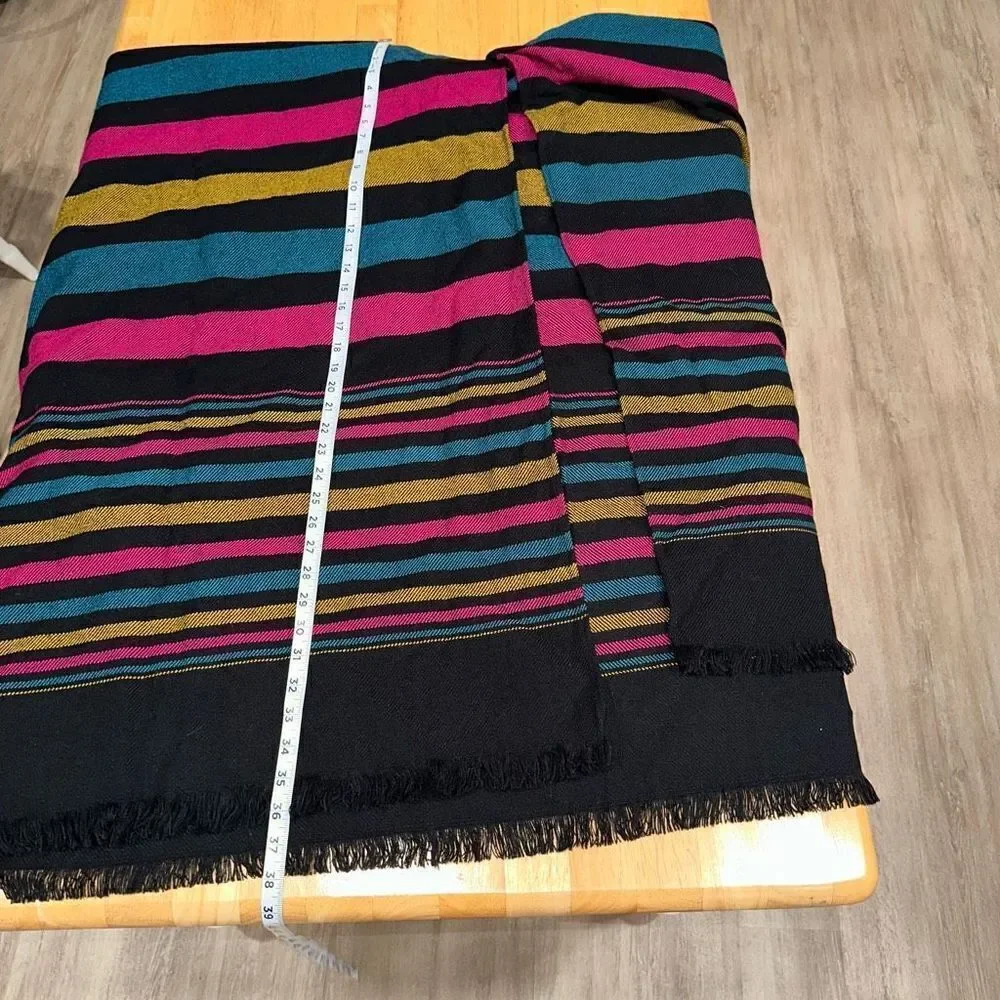 Womens Colorful Woven Striped Sweater Cape‎ Cardigan Fringe Trim Acrylic Boho